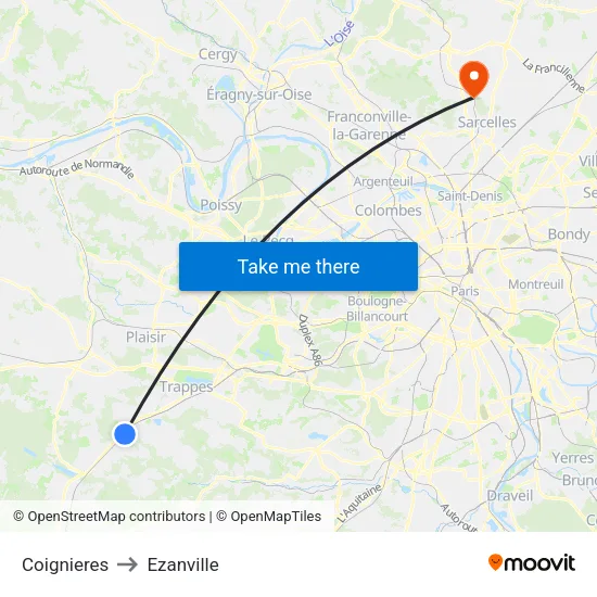 Coignieres to Ezanville map