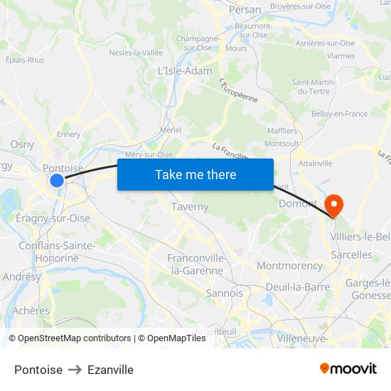 Pontoise to Ezanville map