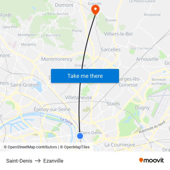 Saint-Denis to Ezanville map