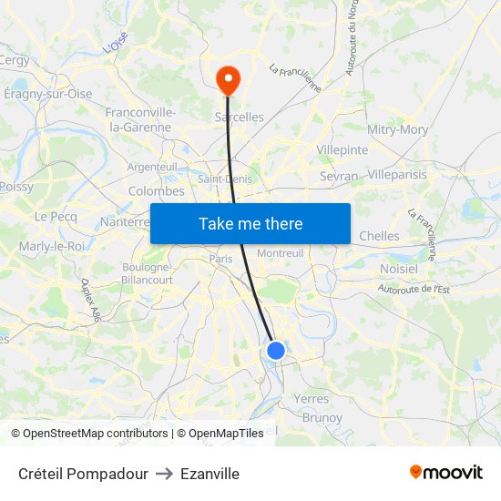 Créteil Pompadour to Ezanville map