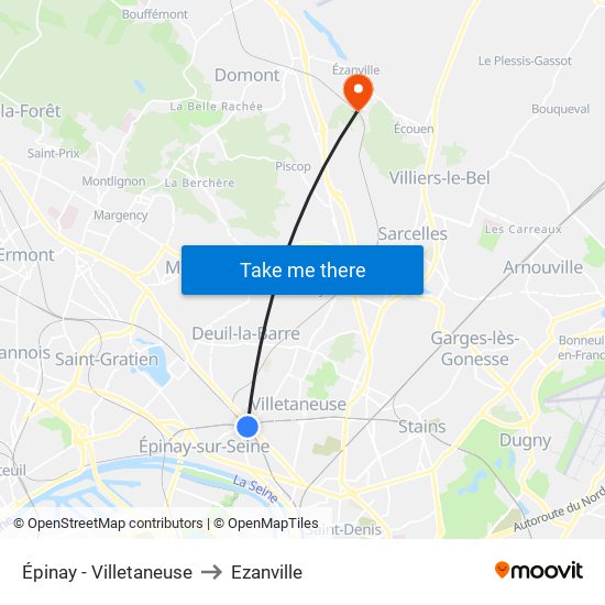 Épinay - Villetaneuse to Ezanville map