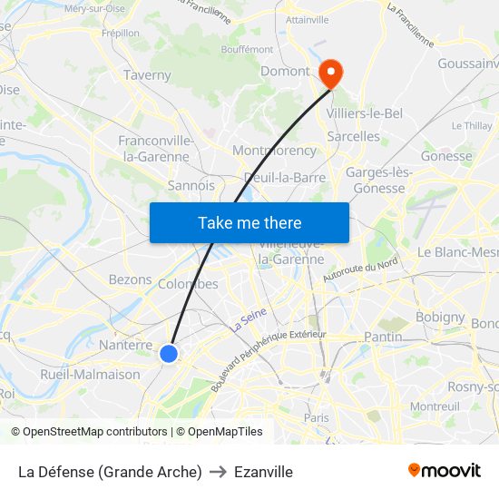 La Défense (Grande Arche) to Ezanville map