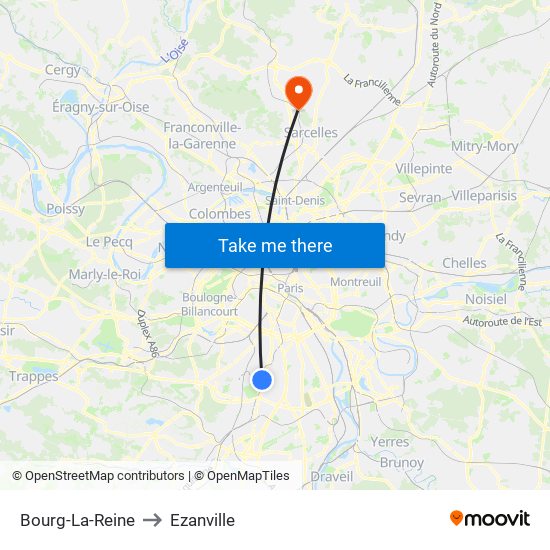Bourg-La-Reine to Ezanville map