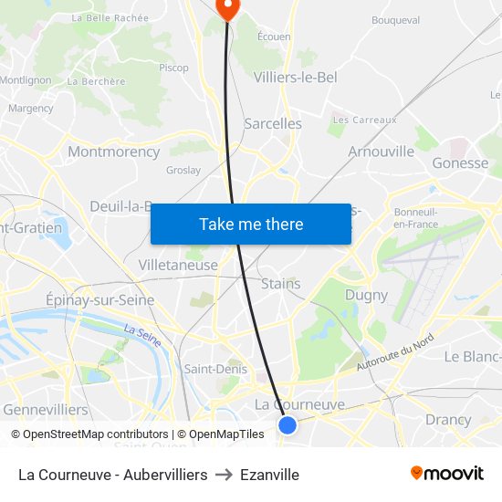 La Courneuve - Aubervilliers to Ezanville map