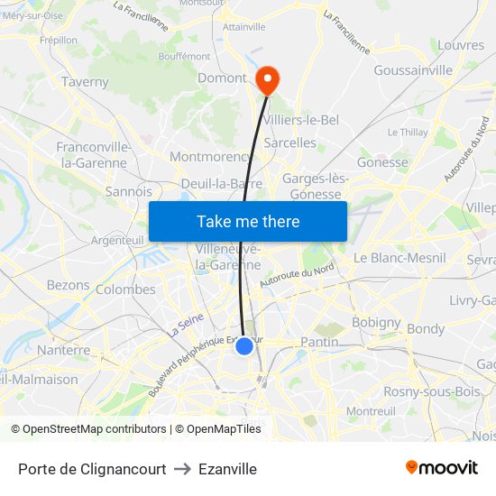 Porte de Clignancourt to Ezanville map