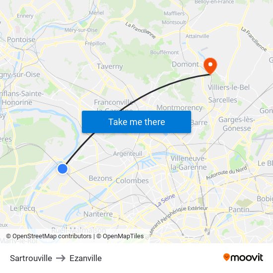 Sartrouville to Ezanville map