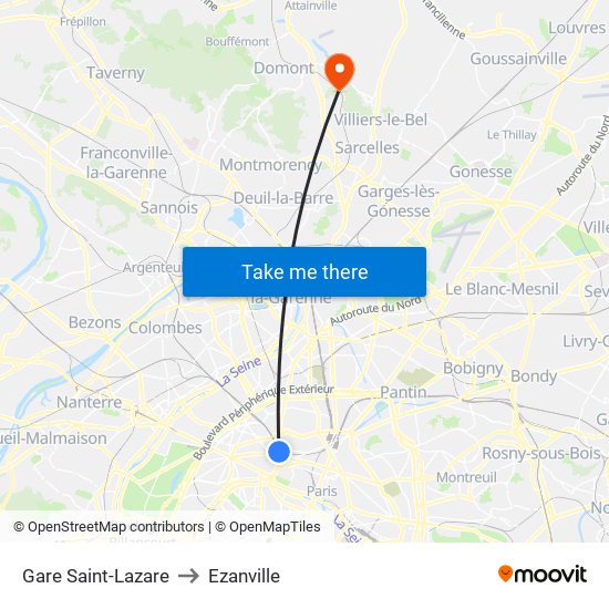 Gare Saint-Lazare to Ezanville map