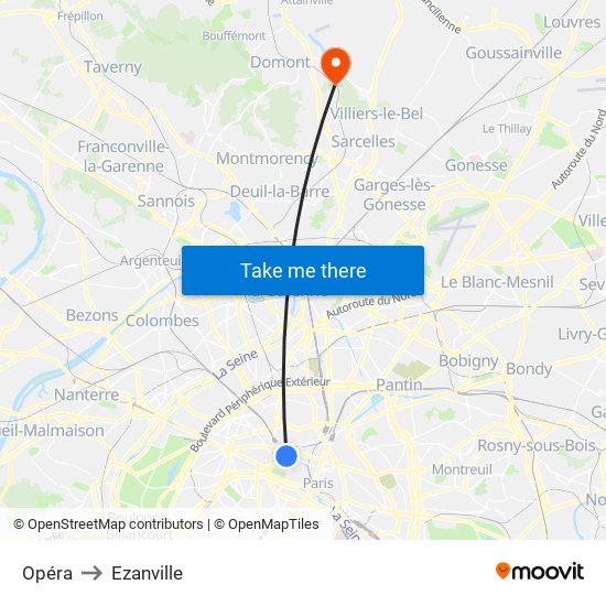 Opéra to Ezanville map