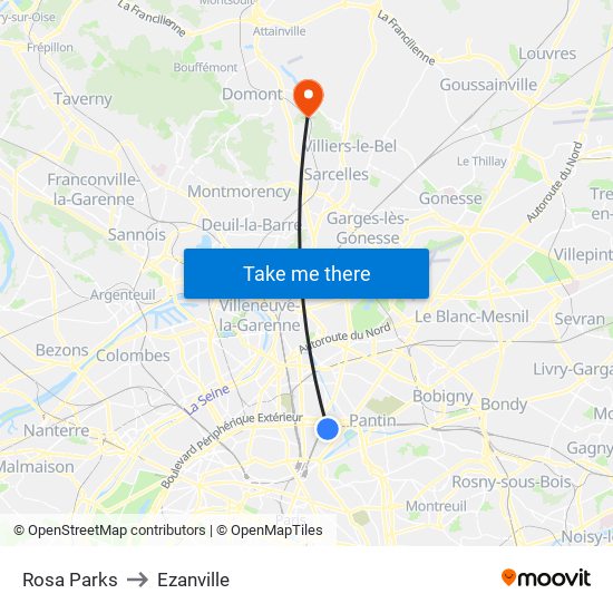 Rosa Parks to Ezanville map