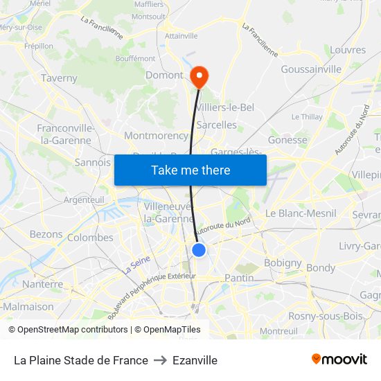 La Plaine Stade de France to Ezanville map