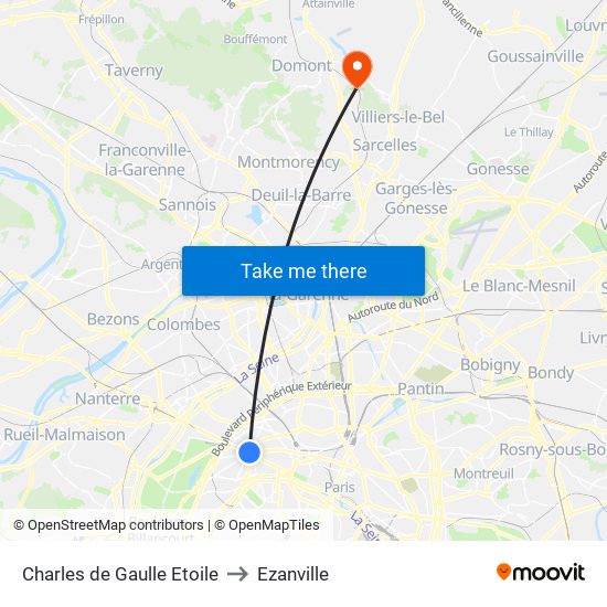 Charles de Gaulle Etoile to Ezanville map