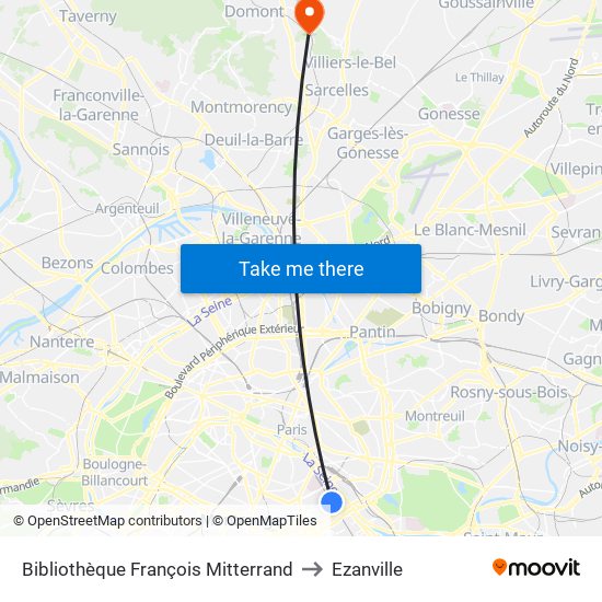 Bibliothèque François Mitterrand to Ezanville map