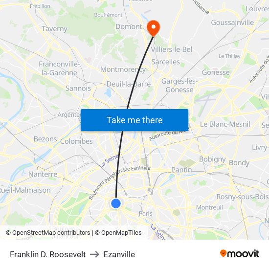 Franklin D. Roosevelt to Ezanville map