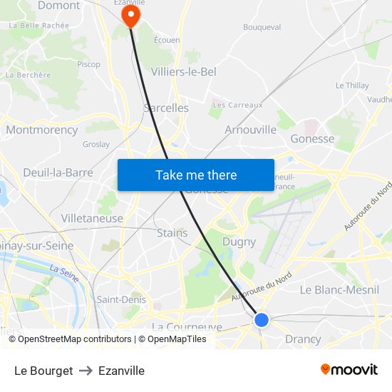 Le Bourget to Ezanville map