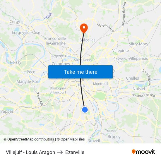 Villejuif - Louis Aragon to Ezanville map