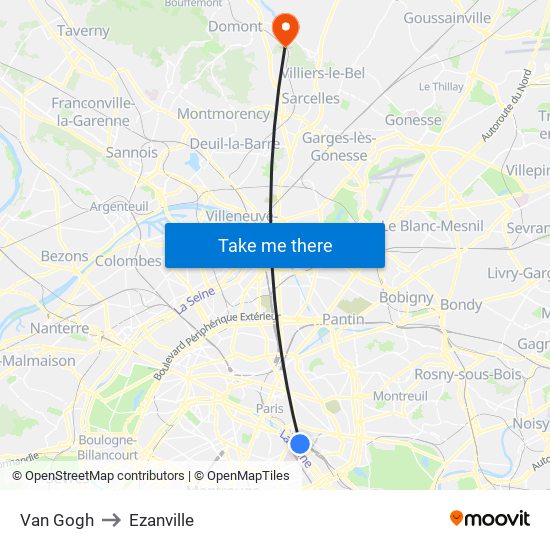 Van Gogh to Ezanville map