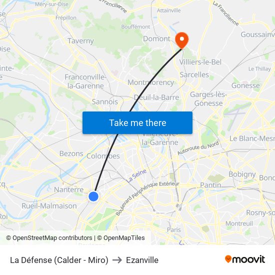 La Défense (Calder - Miro) to Ezanville map