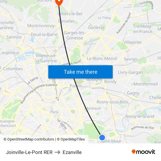 Joinville-Le-Pont RER to Ezanville map