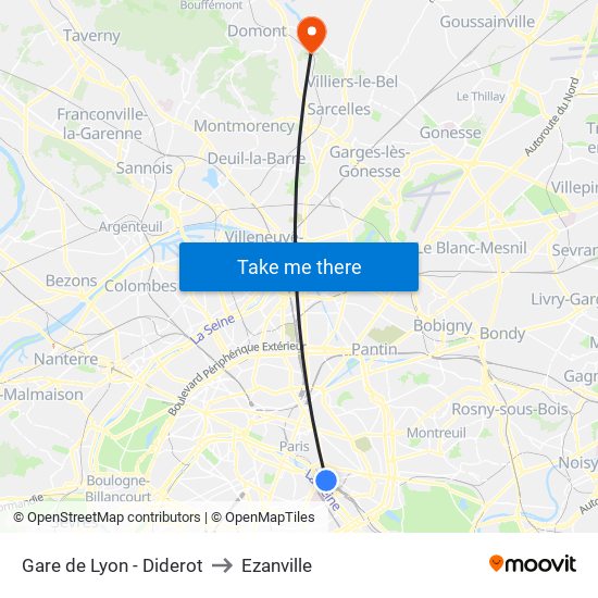 Gare de Lyon - Diderot to Ezanville map