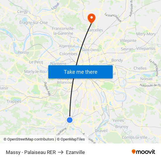 Massy - Palaiseau RER to Ezanville map