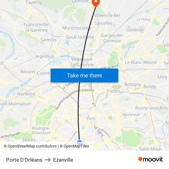 Porte D'Orléans to Ezanville map