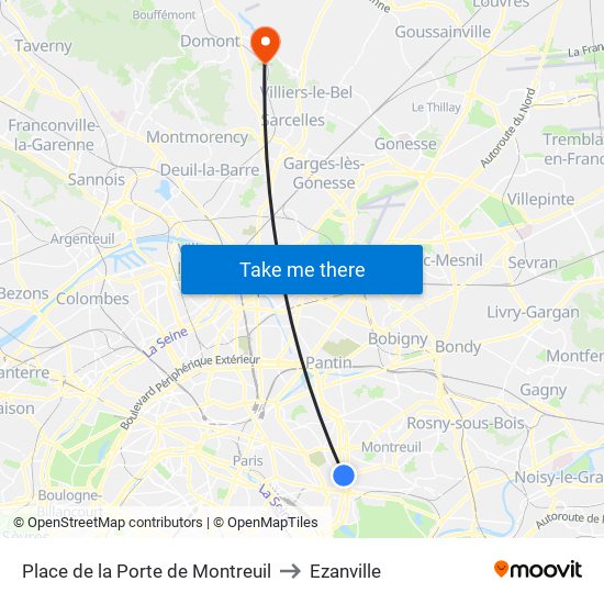 Place de la Porte de Montreuil to Ezanville map