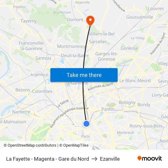 La Fayette - Magenta - Gare du Nord to Ezanville map