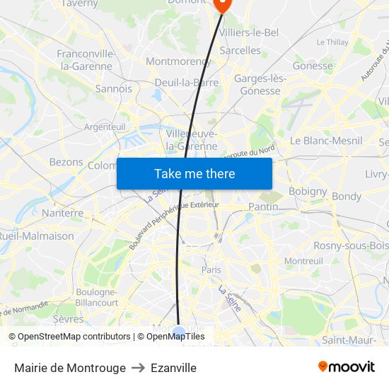 Mairie de Montrouge to Ezanville map