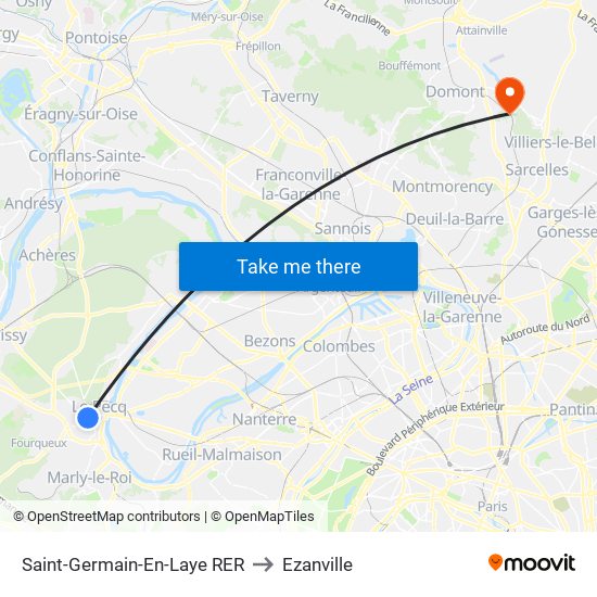 Saint-Germain-En-Laye RER to Ezanville map