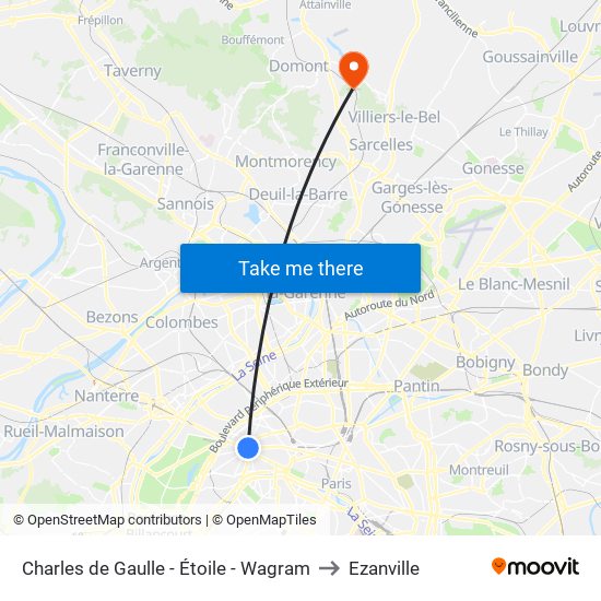 Charles de Gaulle - Étoile - Wagram to Ezanville map