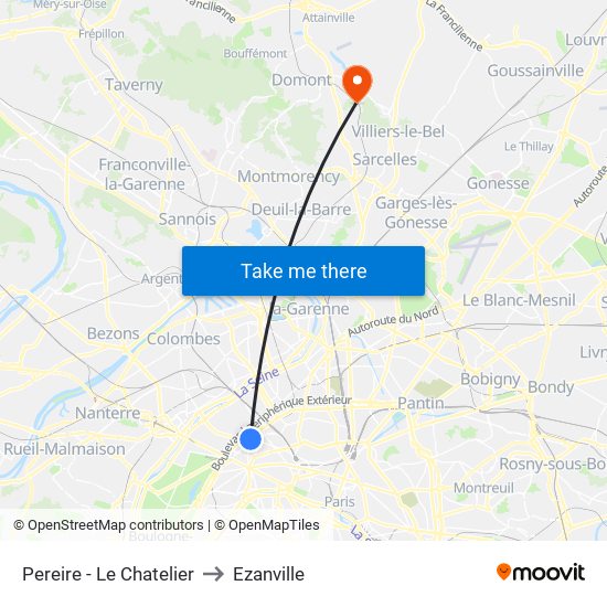 Pereire - Le Chatelier to Ezanville map