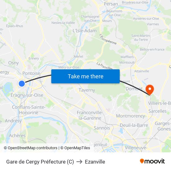 Gare de Cergy Préfecture (C) to Ezanville map
