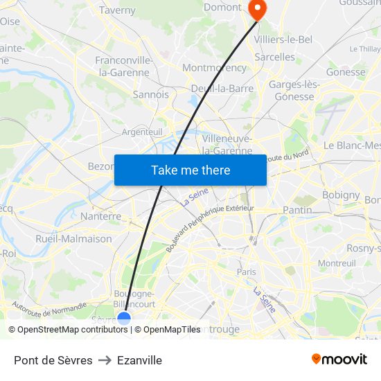 Pont de Sèvres to Ezanville map