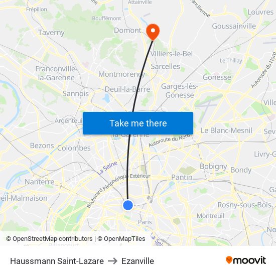 Haussmann Saint-Lazare to Ezanville map