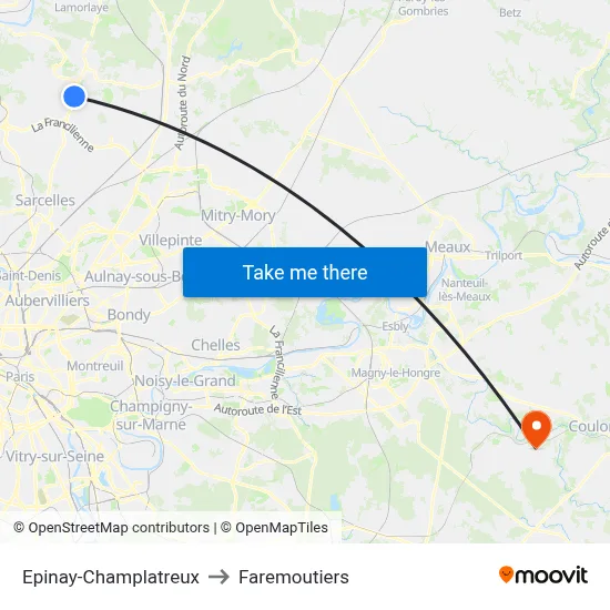 Epinay-Champlatreux to Faremoutiers map