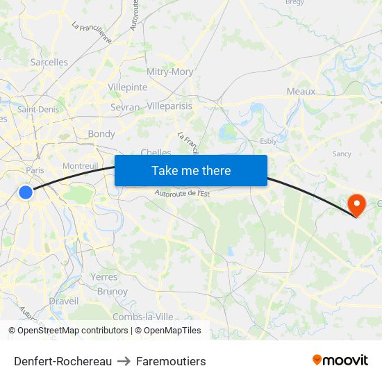 Denfert-Rochereau to Faremoutiers map