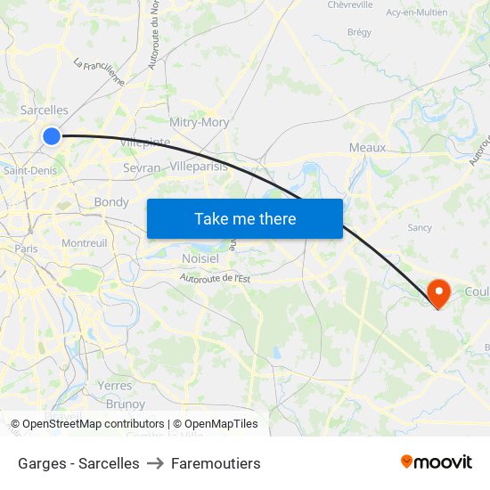 Garges - Sarcelles to Faremoutiers map