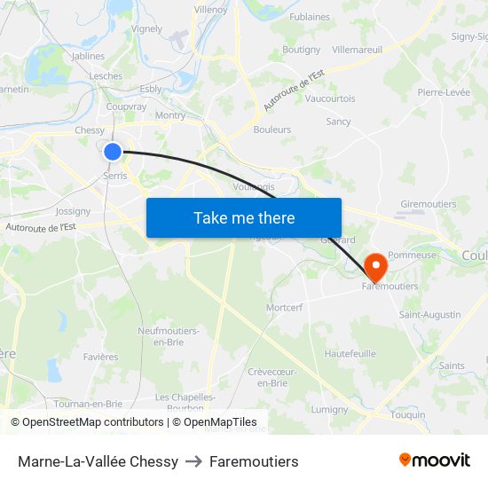 Marne-La-Vallée Chessy to Faremoutiers map