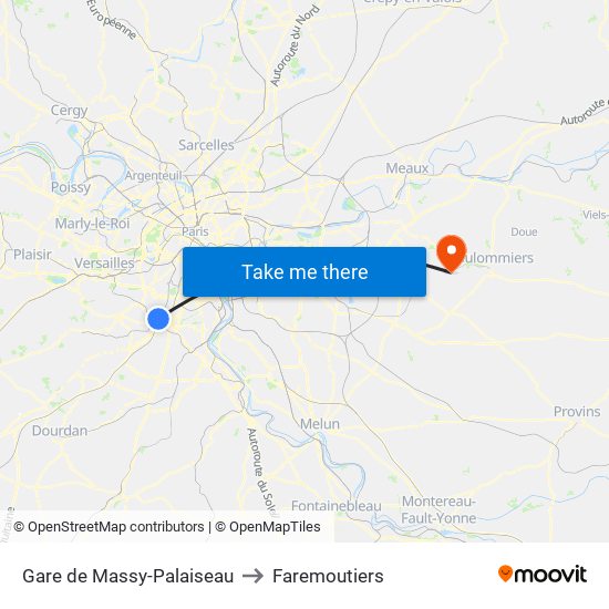 Gare de Massy-Palaiseau to Faremoutiers map