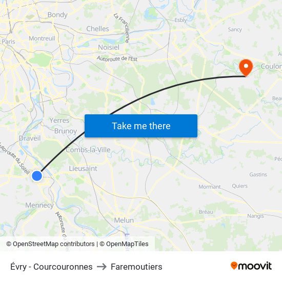 Évry - Courcouronnes to Faremoutiers map