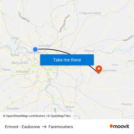 Ermont - Eaubonne to Faremoutiers map