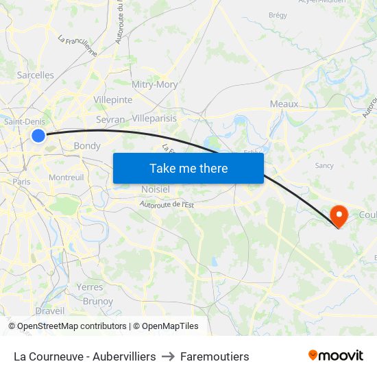 La Courneuve - Aubervilliers to Faremoutiers map