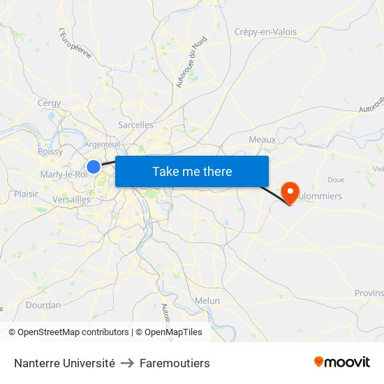 Nanterre Université to Faremoutiers map
