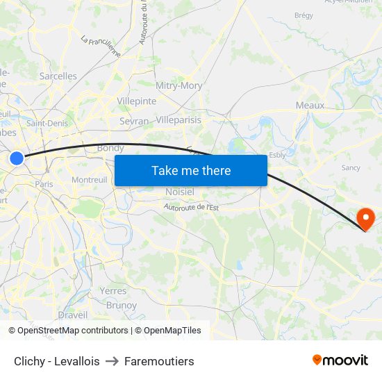 Clichy - Levallois to Faremoutiers map