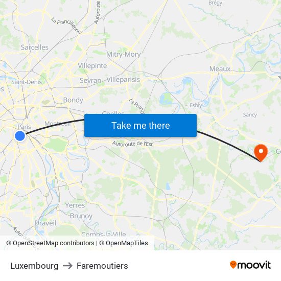 Luxembourg to Faremoutiers map
