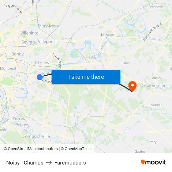 Noisy - Champs to Faremoutiers map