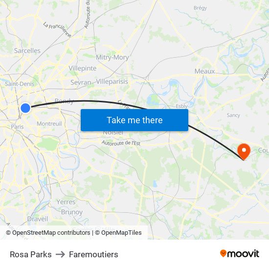 Rosa Parks to Faremoutiers map