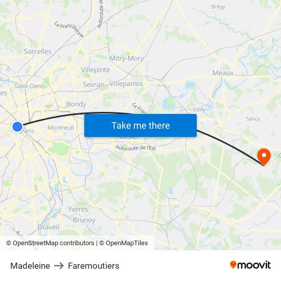 Madeleine to Faremoutiers map