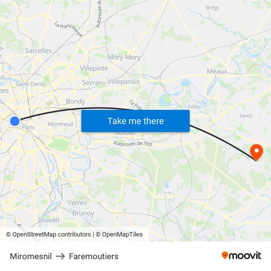 Miromesnil to Faremoutiers map