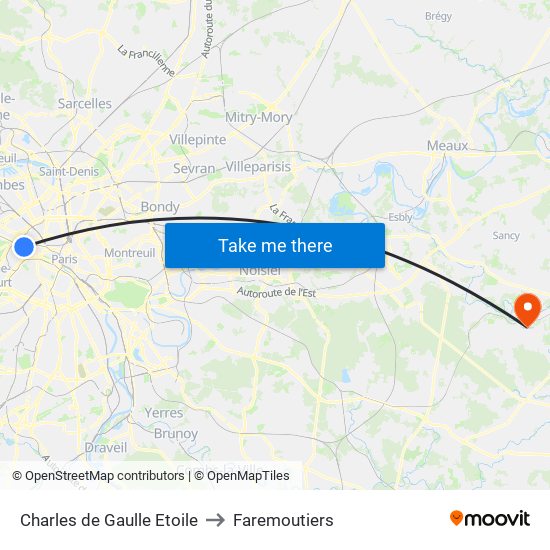 Charles de Gaulle Etoile to Faremoutiers map